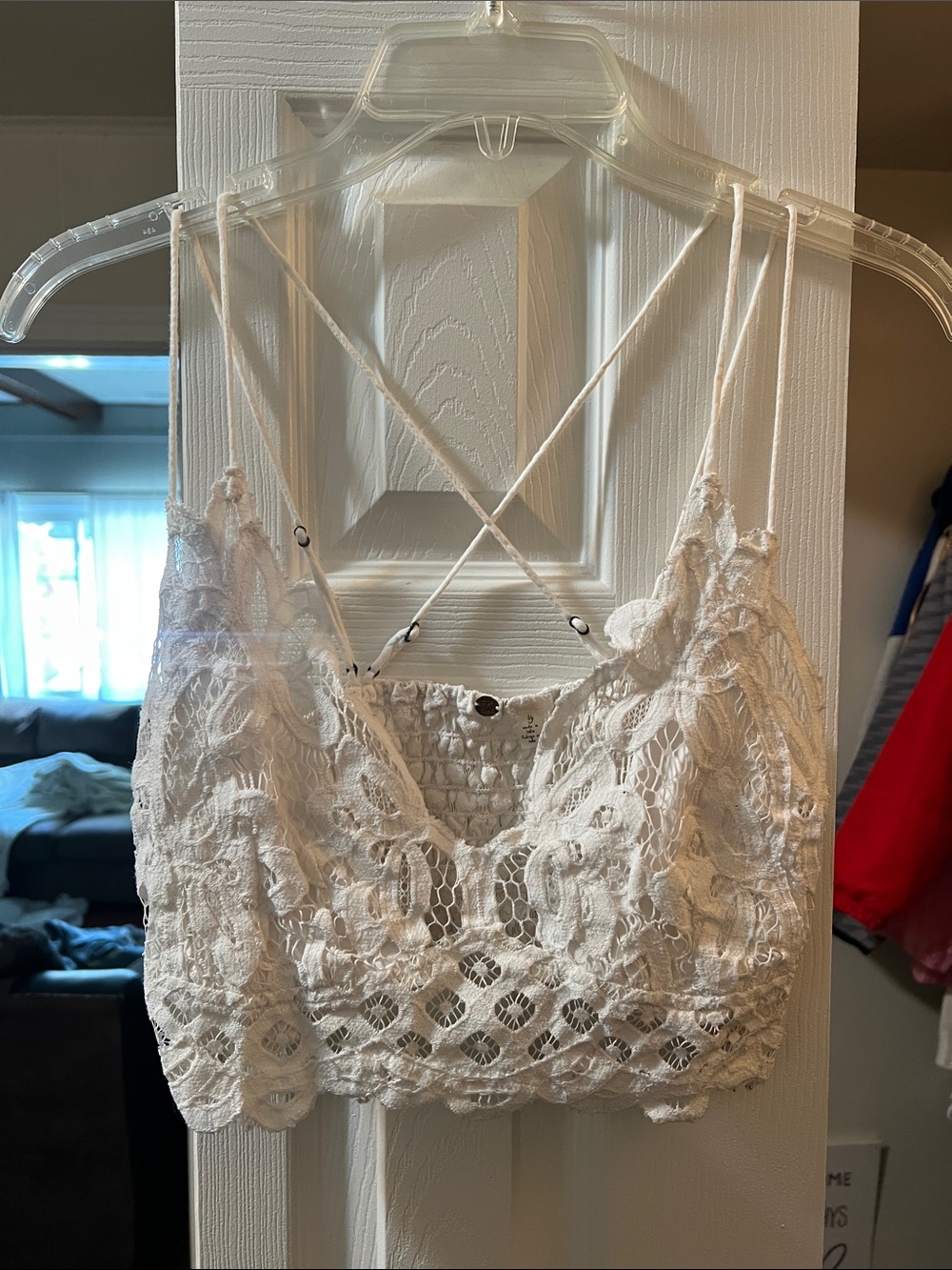 Free People White Lace Bralette with Crisscross Straps